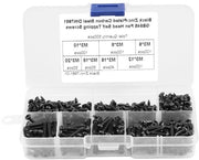 Set di 500 viti a secco M3 con testa a lente e scatola in plastica, maniglia, nero antico - Viti a secco miniature, multifunzionali