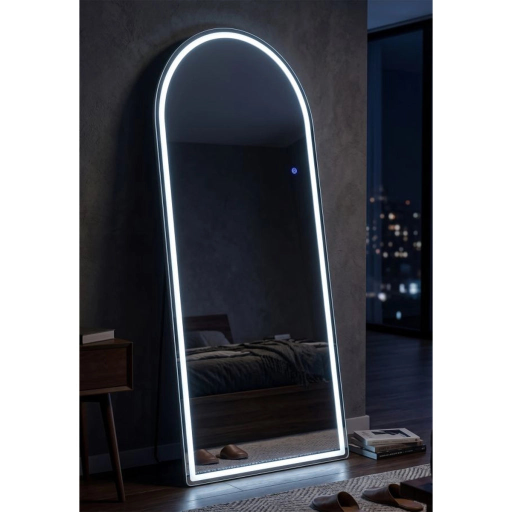 Specchio da terra ad arco con cornice illuminata a LED 77x177 cm