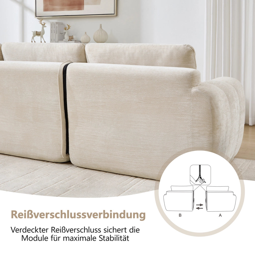 Divano modulare in chenille Beige; 334x160x68 cm