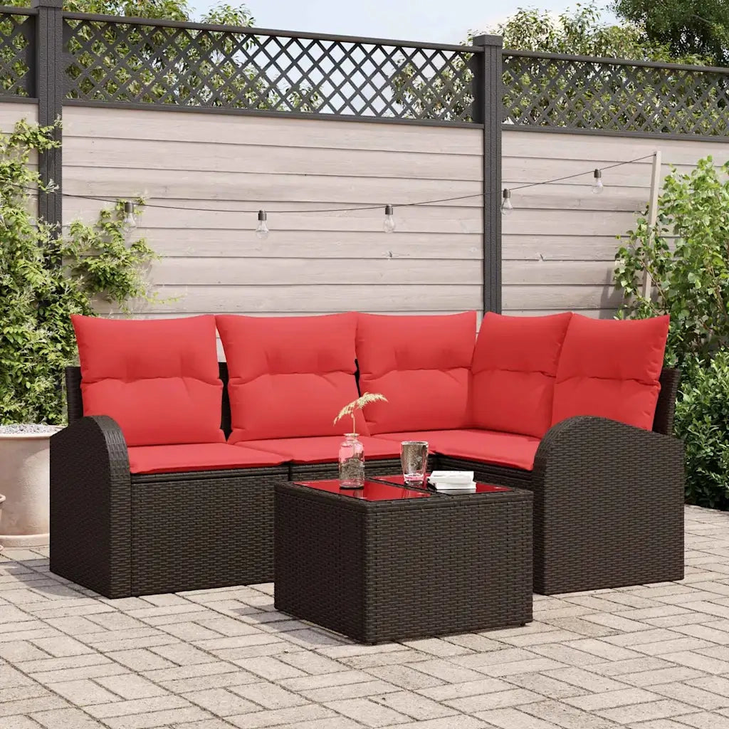 Set Divano da Giardino 5 pcs Marrone polyrattan