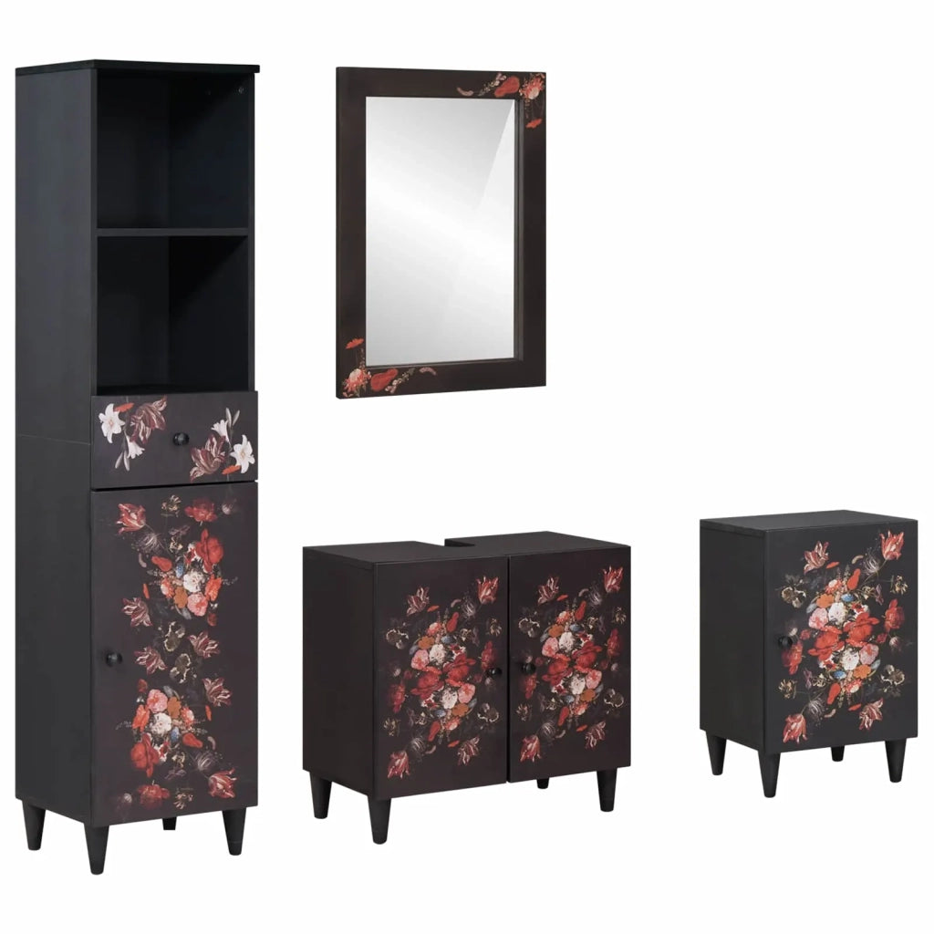 Set di Armadi da Bagno | Armadio da bagno con porta 4 pz Legno di mango massello