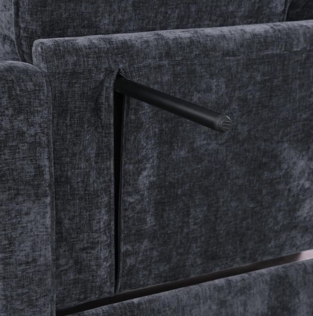 Divano letto 132x129x93 cm convertibile con pouf contenitore in legno di eucalipto nero