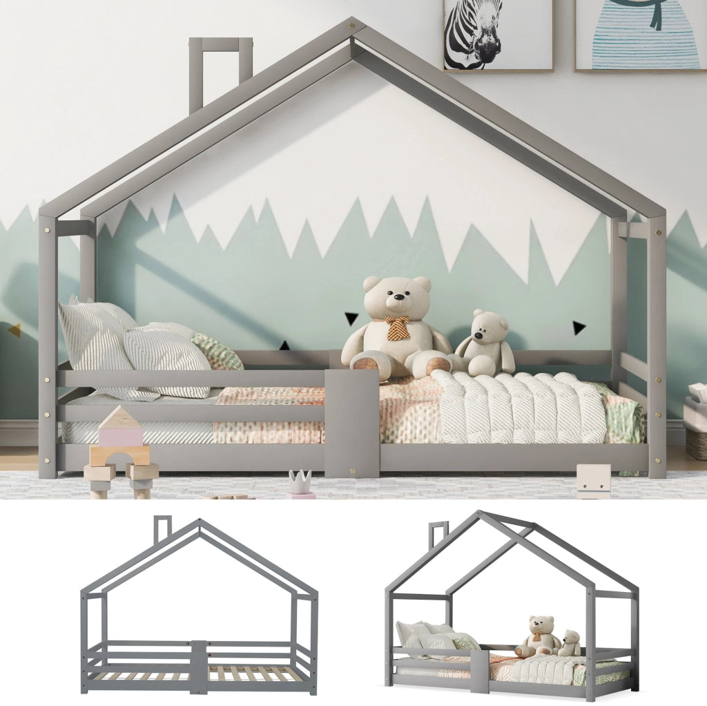 Letto a casetta per bambini 90x200 cm in pino grigio