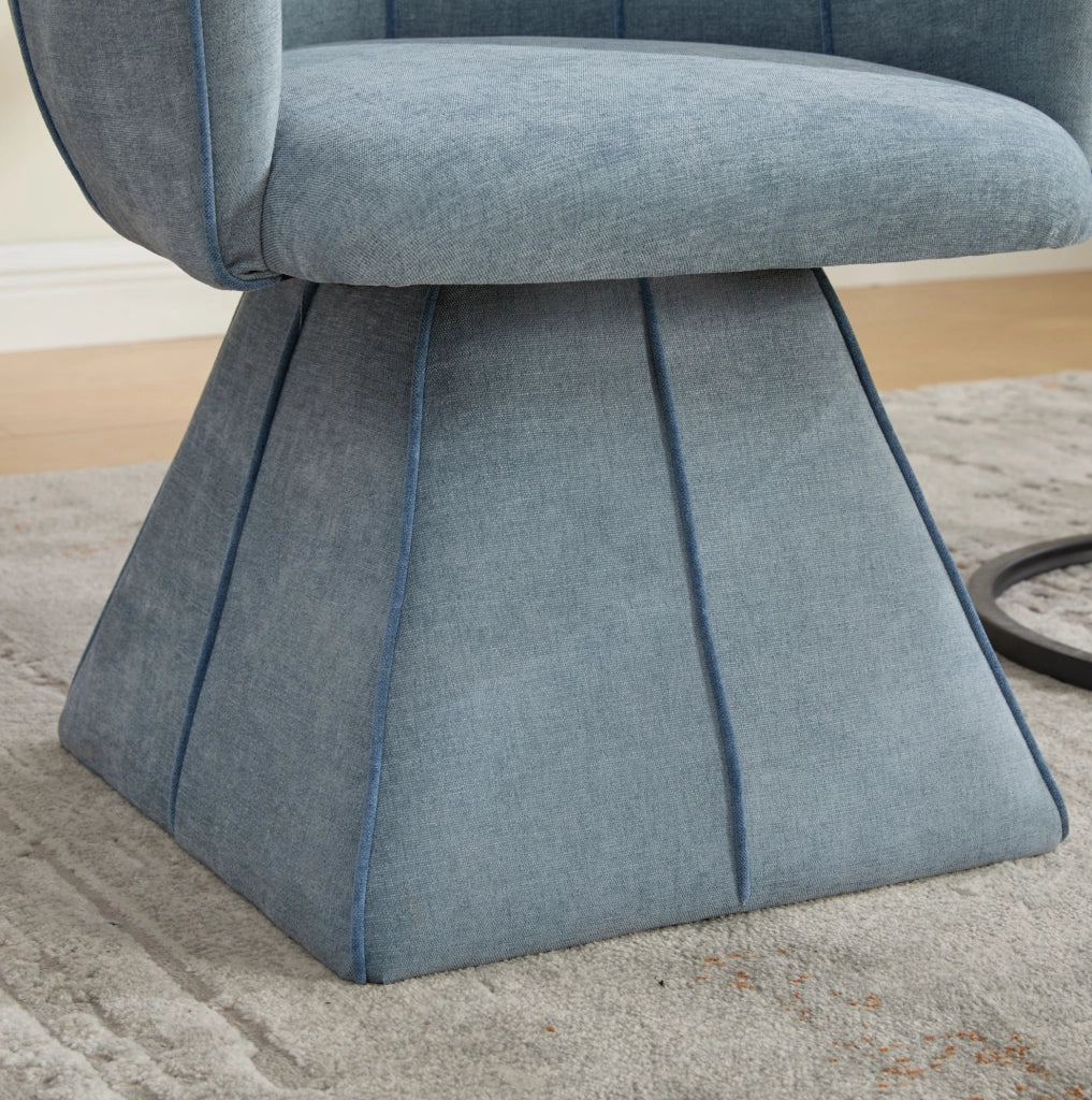 Poltrona girevole in ciniglia blu con schienale alto