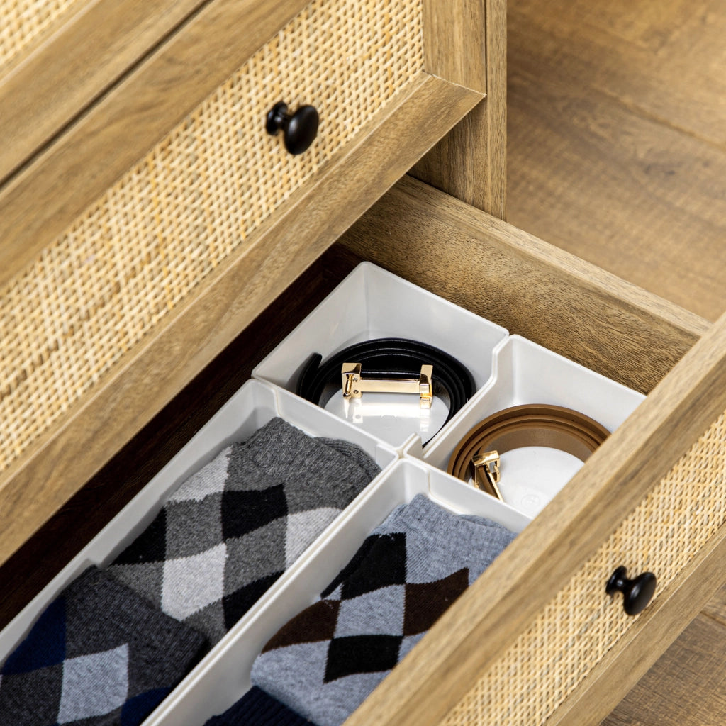 Cassettiera con 4 Cassetti in Legno con Frontale Ratan ¨C zephmum ¨C Naturale 80x35x95