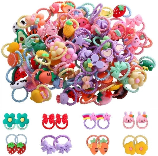 Elastici per capelli 100 pezzi - Elastici meccanici - Multicolore - Accessori per capelli per bambine - Coda di cavallo - Adatti per capelli sottili - Bende per capelli
