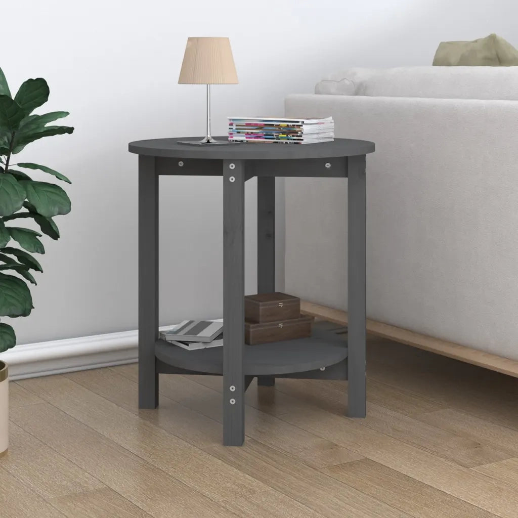 Tavolino da Salotto Grigio Ã˜ 55x60 cm in Legno Massello di Pino cod mxl 6289