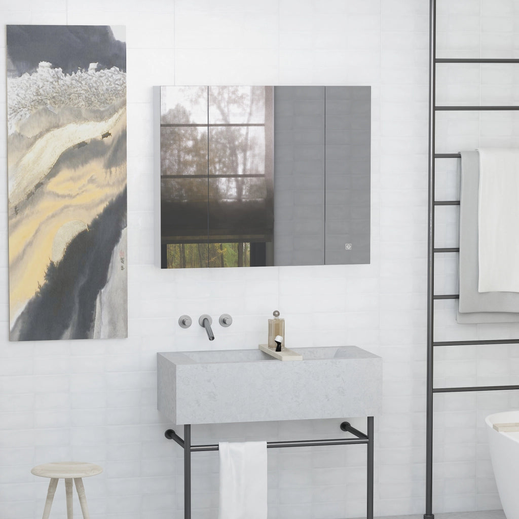 Armadietto Bagno con Specchio Luci LED e Ripiani Regolabili ¨C zephmum ¨C Bianco 90x15x75 cm