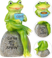 Statua di Rana con Caffè Ornamento di Rana per Giardino Figura Decorativa Decorazione per Piscina Rane e Gnomi per Esterno per Terrazza Festa Compleanno Matrimonio Decorazione di Tavola Decorazione di Primavera