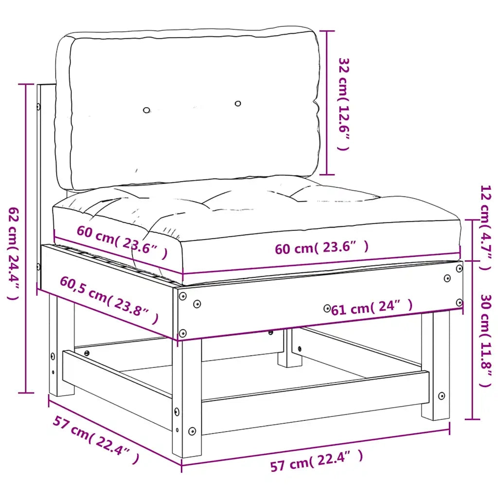 Divano Centrale con Cuscini-Sofa Modulare-Divanetto in Legno di Pino 429922