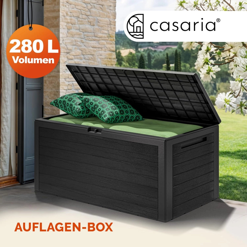 ® Baule da Giardino XXL 280 L Cassapanca Richiudibile 2 Maniglie 116x43x55cm Box Esterno Contenitore Effetto Legno