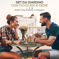 Set 3 Pezzi da Esterno con 2 Sedie da Giardino e Tavolino Rotondo con Foro per Ombrellone in Alluminio Bronzo