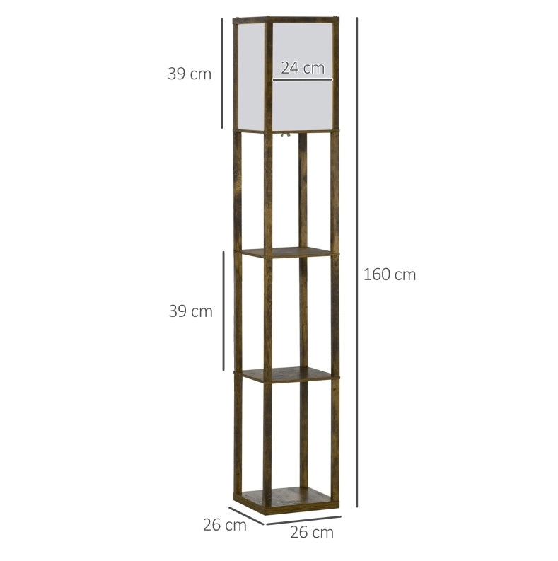 Lampada da terra in legno con 3 ripiani, 26 x 26 x 160 cm