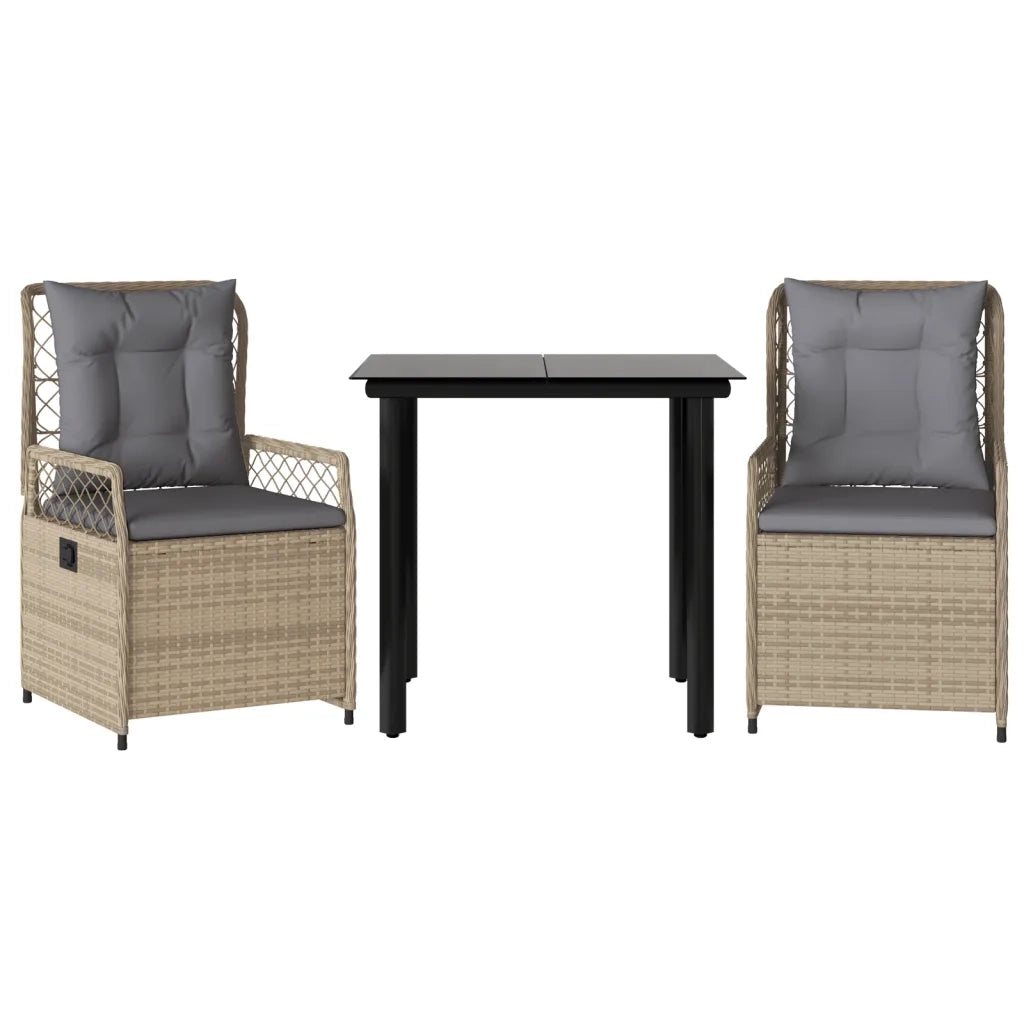 Set da Pranzo da Giardino 3 pz con Cuscini Beige in Polyrattan