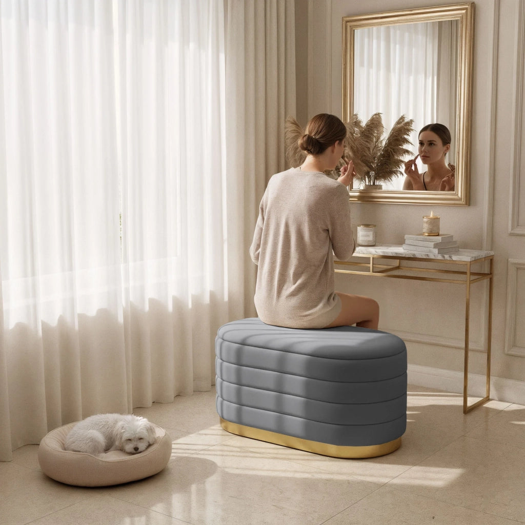 Panca imbottita con contenitore in velluto 80 cm BELLA Grigio Scuro