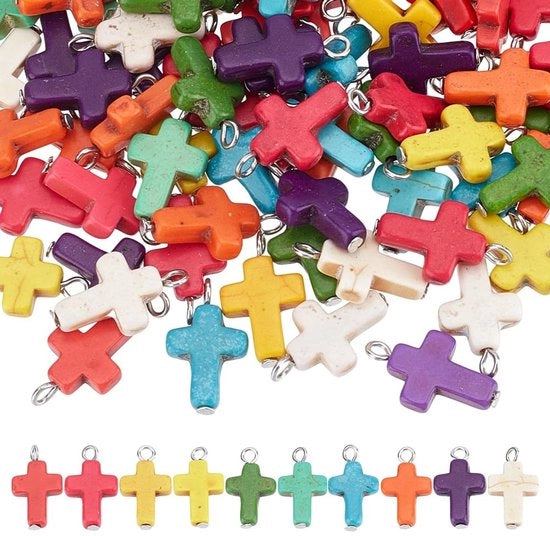 100 pezzi di appoggio per collana in plastica sintetica in colore turquoise, diametro 3-4 mm, naturale aspetto di pietra, per DIY collane o bracciali.