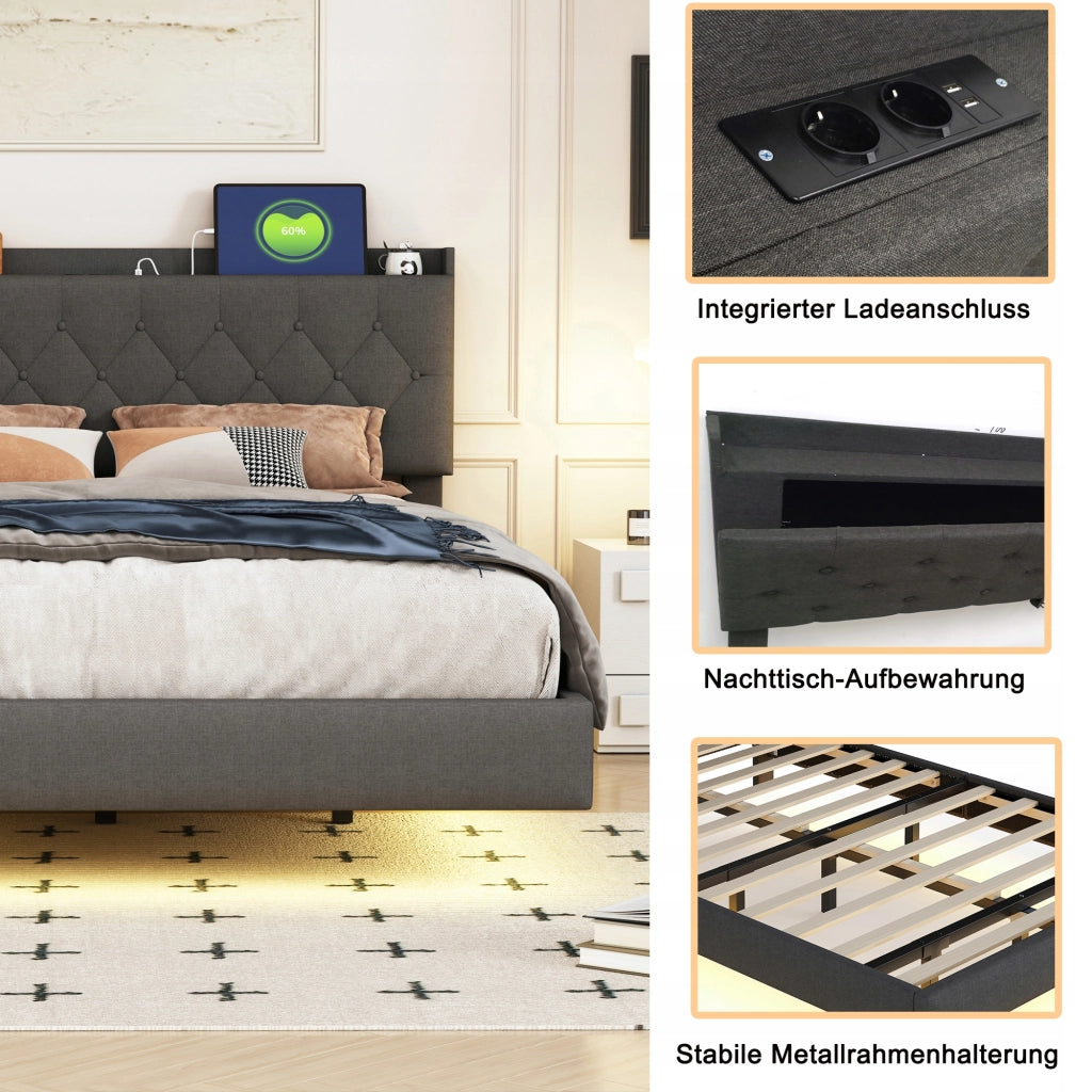Letto matrimoniale 160x200cm - Xylo - Grigio con LED RGB