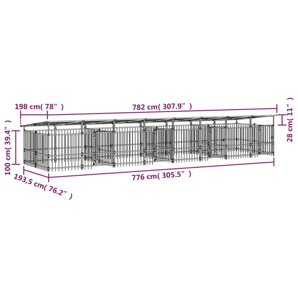 Gabbia per Cani da Esterno con Tetto in Acciaio 15,02 mÂ² cod mxl 44260