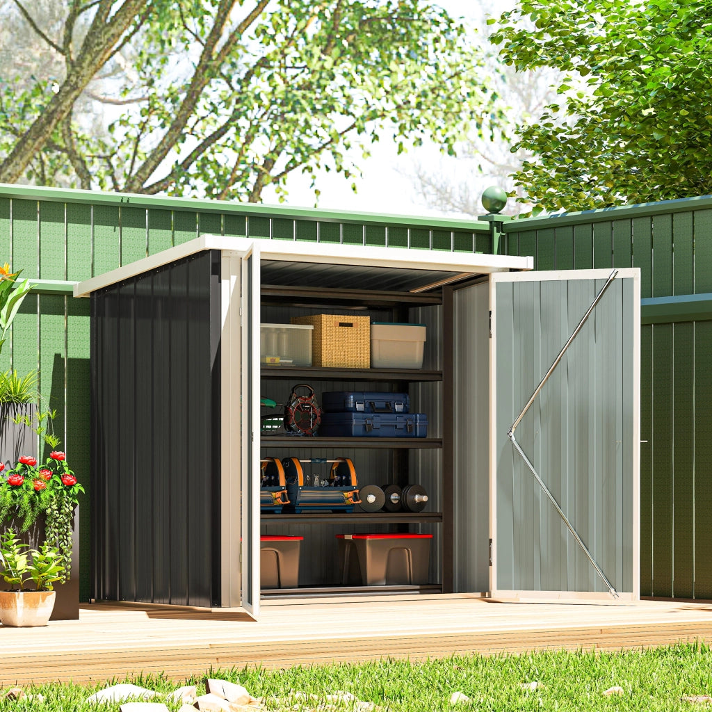 Casetta Giardino 2 Porte ¨C zephmum ¨C 147x86x134 cm Nero Bianco Acciaio