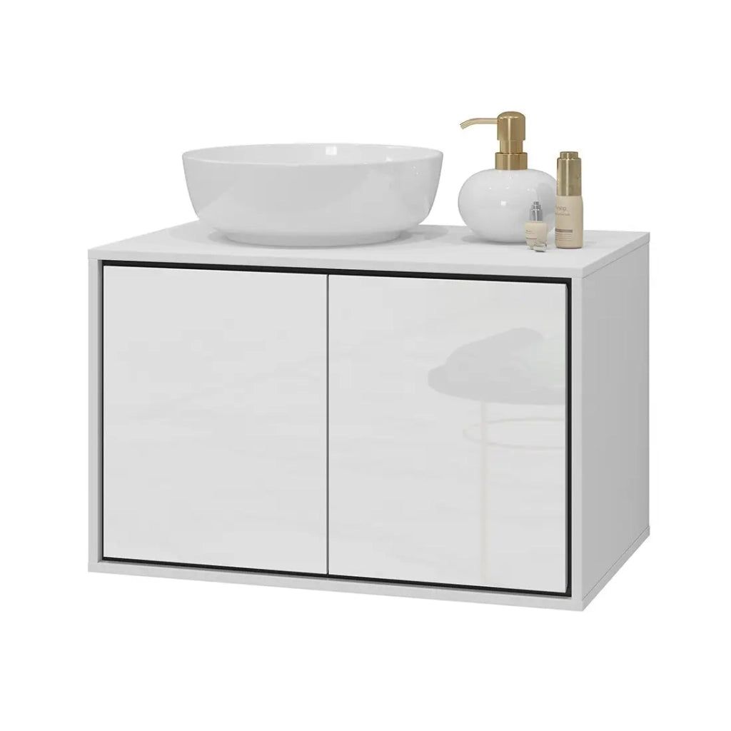 Mobile sottolavabo da bagno 80cm con 2 porte collezione GOBI colore bianco e nero.