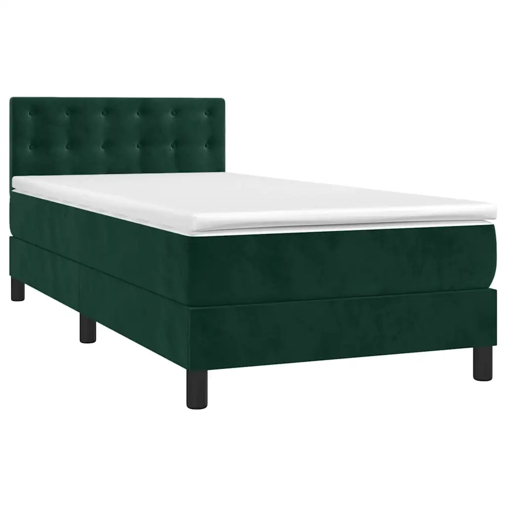 Letto a Molle con Materasso e LED Verde Scuro 90x190 cm Velluto 3134618