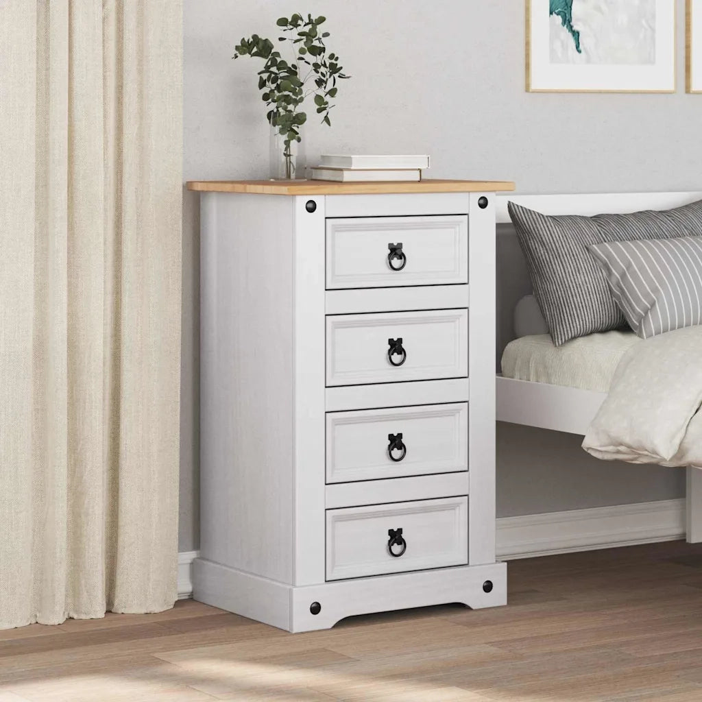 Comodino Corona Bianco 53 x 39 x 84 cm Pino massello 42021190