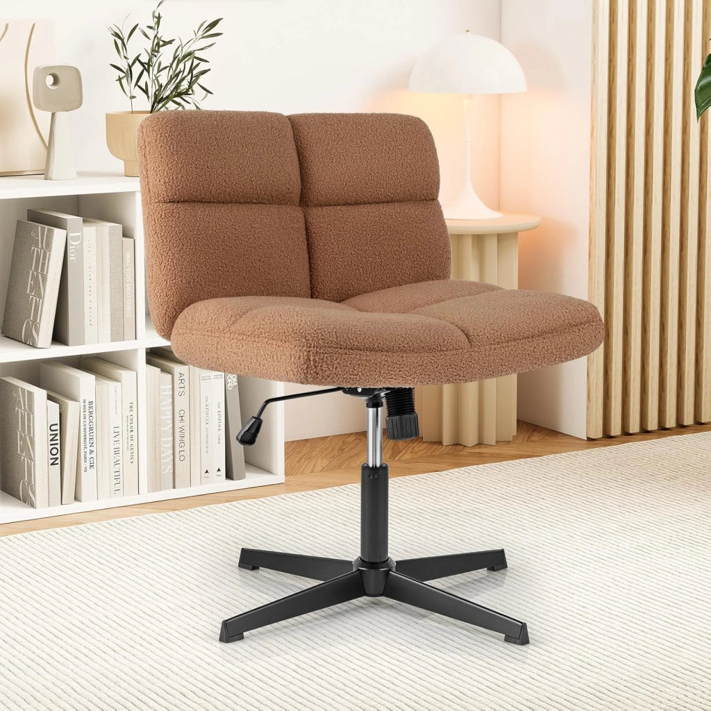 Sedia da ufficio girevole a 360°, sedia per il tempo libero imbottita senza braccioli, seduta con altezza regolabile 43-57 cm, carico fino a 160 kg, per studio, camera da letto, soggiorno