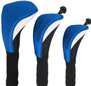 Set di protezione per golf da 3 pezzi - Copertura per Driver/Hout/Putter - Tessuto in nylon composito - Blu/Bianco - Dimensioni 31x13 cm - Custodia per mazze da golf