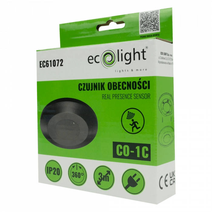 Sensore presenza soffitto nero 360° IP20 Ecolight