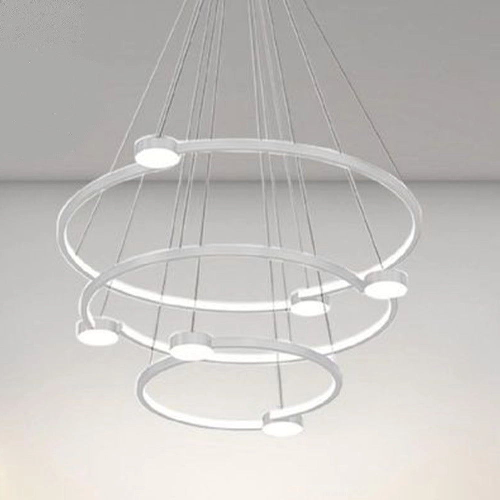 Trade Shop - Lampadario A Sospensione Led 96w 3 Cerchi Con Telecomando Design Moderno Bianco 71132 -