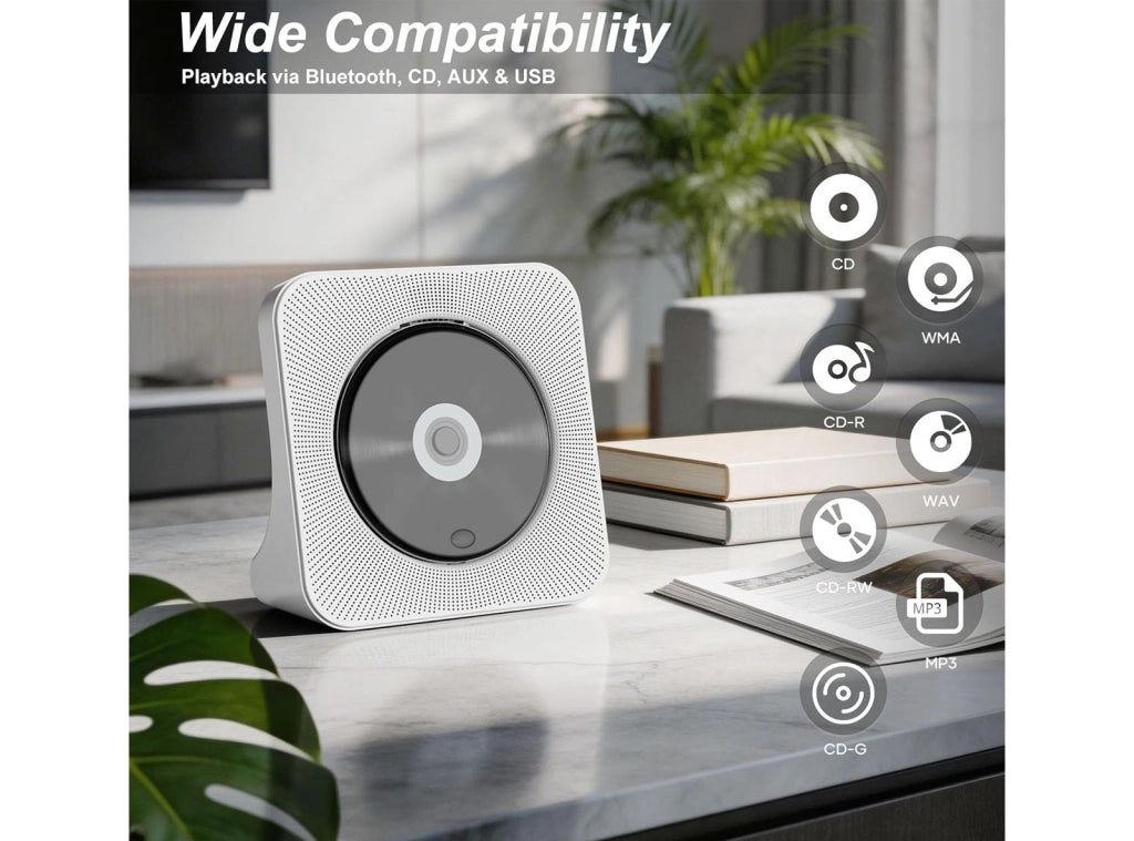 Lettore CD Portatile e Desktop con Altoparlanti Bluetooth Radio FM Protezione Anti-Salto e Copertura Antipolvere con Display LCD