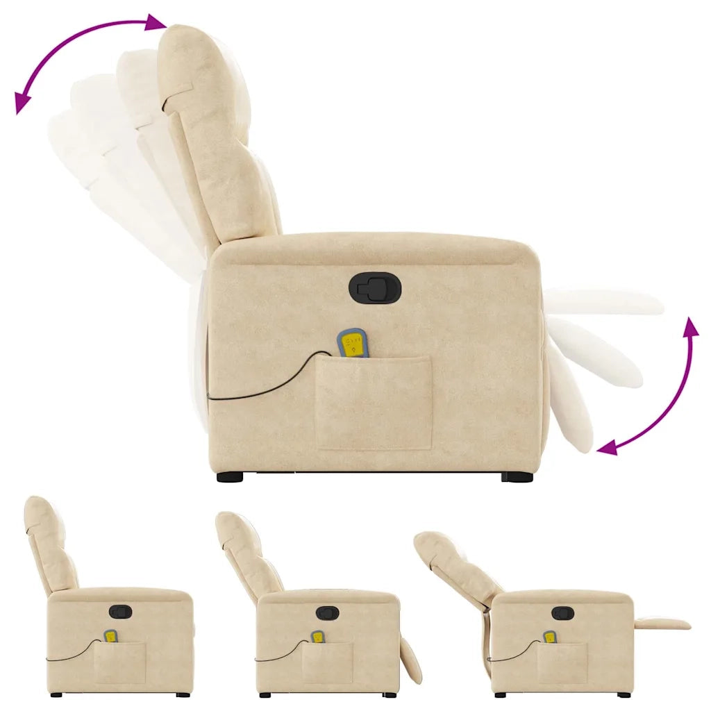 Poltrona Alzapersona Reclinante Massaggiante Crema Microfibra 3303098