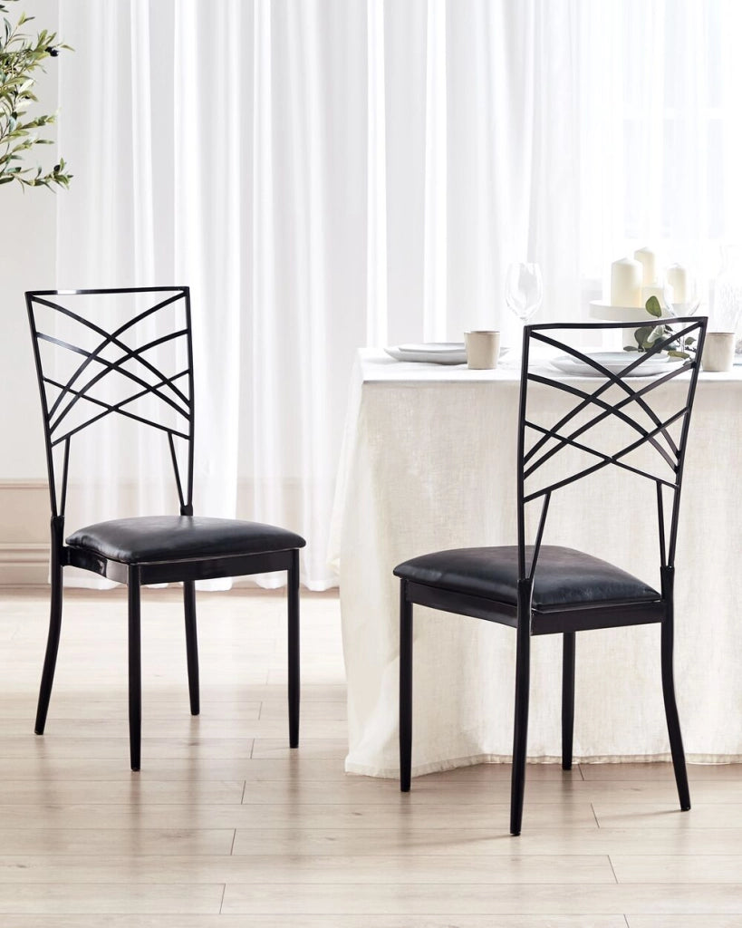 Set di 2 sedie da pranzo in metallo nero ecopelle bianca imbottitura del sedile con industriale stile glam
