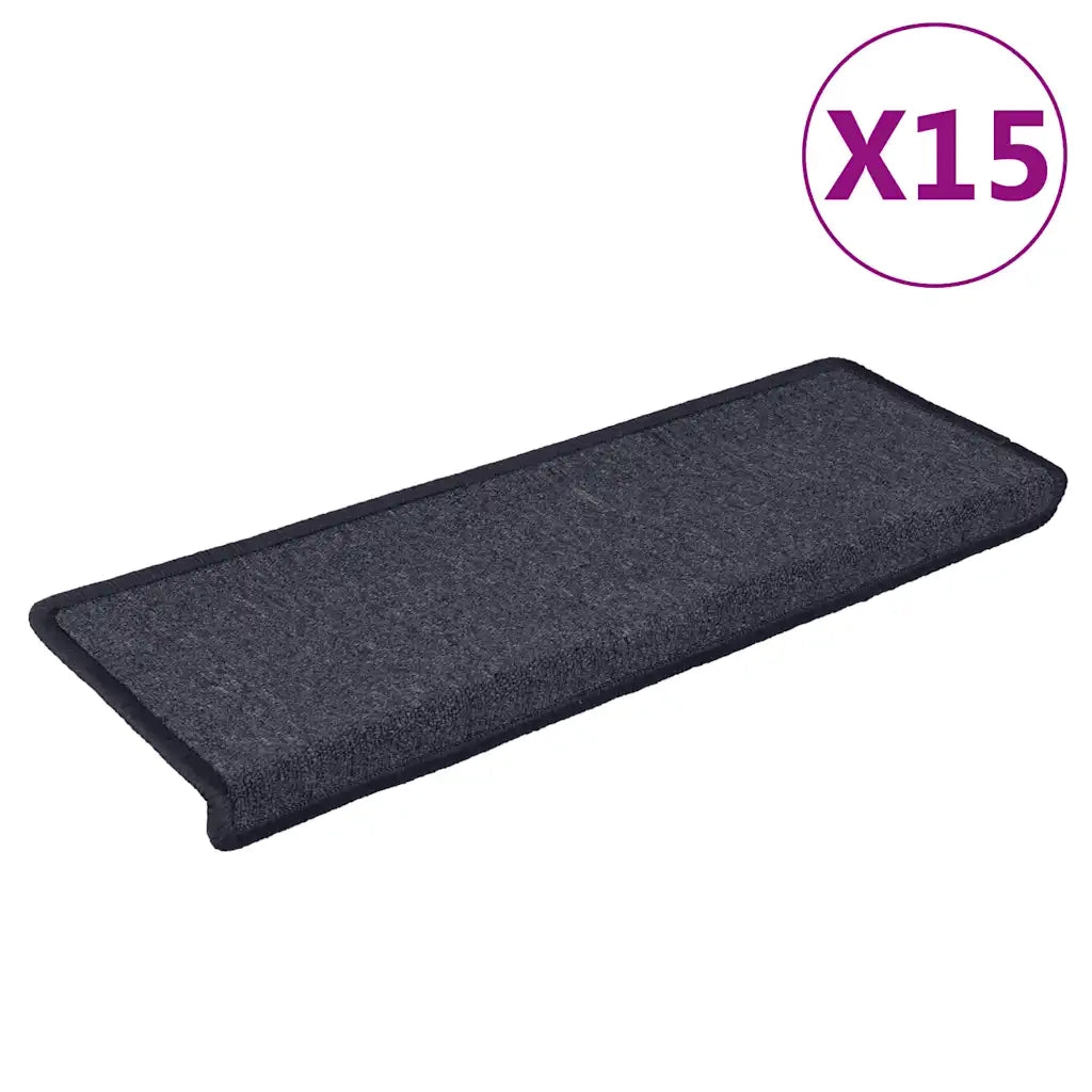 Tappetini per scale 15 pz 65x21x4 cm Grigio scuro e blu con bordo rettangolare 326195