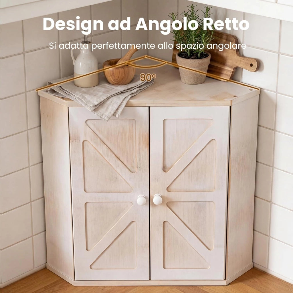 Scatola Porta Pane Angolare, Organizzatore per Pane a Doppio Strato in Bamboo con Ripiano Regolabile, Contenitore Porta Pane Capiente per Bancone Cucina, 31x31x41 cm