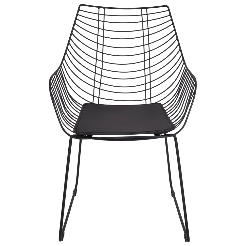 Set di 2 sedie da pranzo in metallo nero con design a filo in ecopelle nera con cuscinetto Glam Industrial Modern