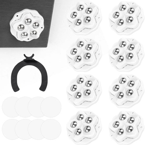 Piedini per mobili, 8 piccoli piedini per mobili con freno di sicurezza, ruote robuste a sfera per mobili con rotazione 360°, ruote robuste autoadesive piccole con 8 freni, carico di 150 kg (bianco)
