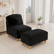 Poltrona lounge in chenille con pouf; balza removibile e cuscino mobile; nero