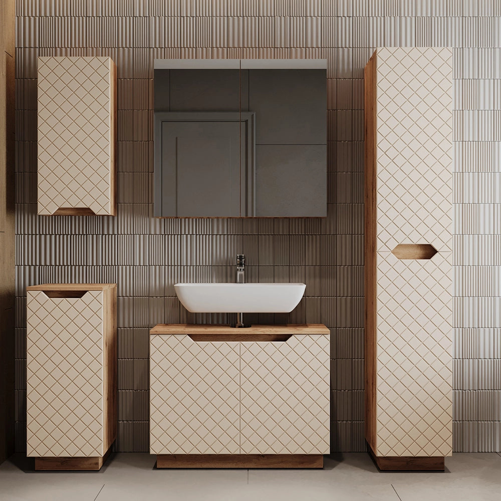 Vicco Mobile sottolavabo per bagno Rovere/cashmere con struttura in piastrelle 79.6 x 62.1 cm con 2 porte