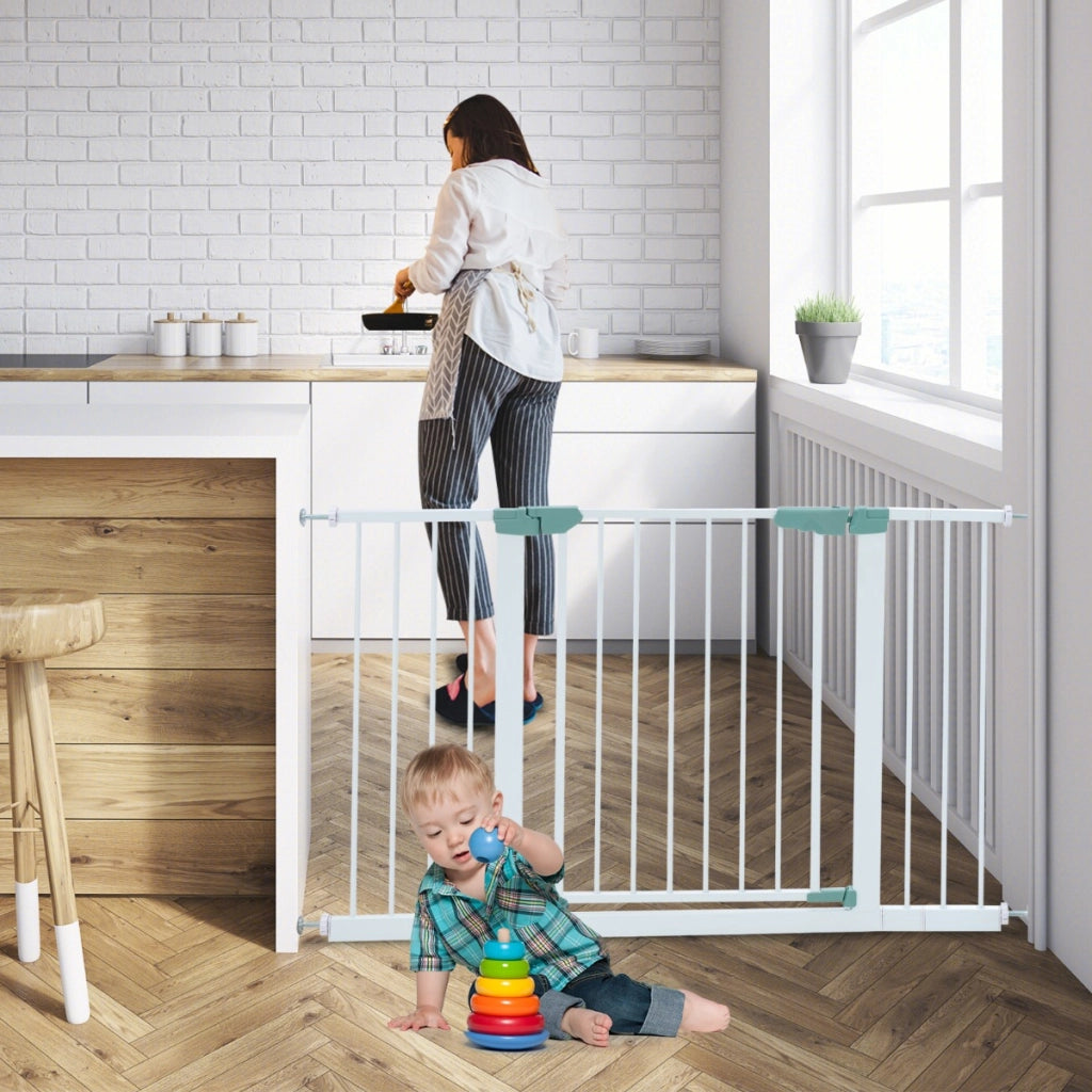Cancelletto di sicurezza per bambini con larghezza regolabile, Cancelletto di sicurezza a chiusura automatica Bianco