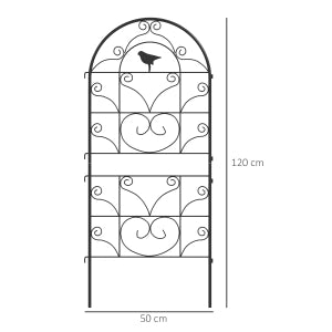 Set 2 grigliati rampicanti in metallo nero 50x120 cm con motivo uccelli, da terra o a parete