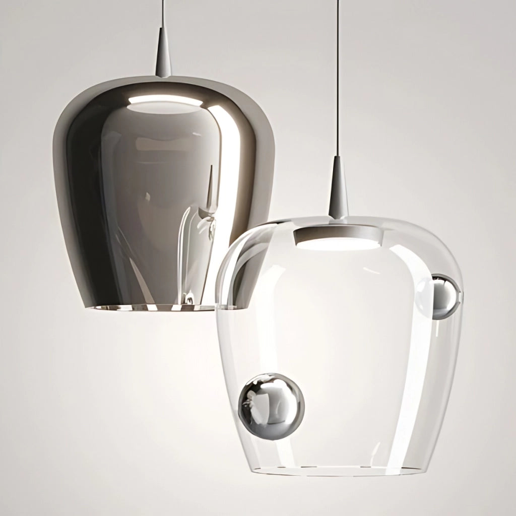 Zafferano Lampada a sospensione Bilia 230V LED 8W in vetro borosilicato soffiato a bocca con finiture Nero e Oro antico, diametro 27 cm, CRI 90