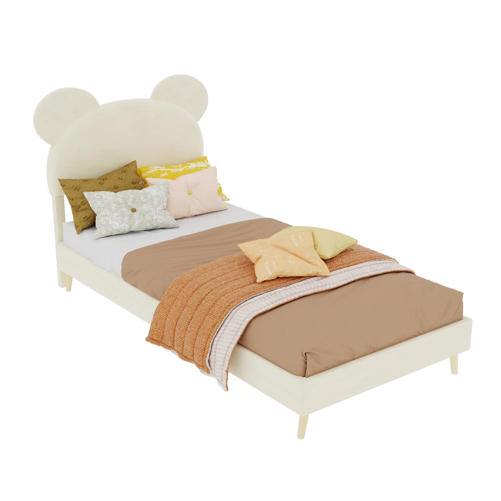 letto imbottito tessuto e metallo beige 90 x 200 cm