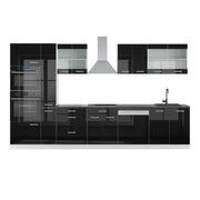 Vicco Cucina componibile Nero lucido/bianco 350 cm con armadio alto, PL Antracite