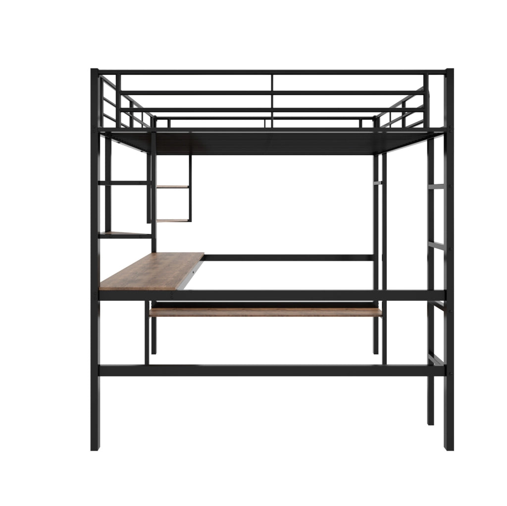 Letto a soppalco 140x200 cm con scrivania; libreria e scaffali; metallo nero