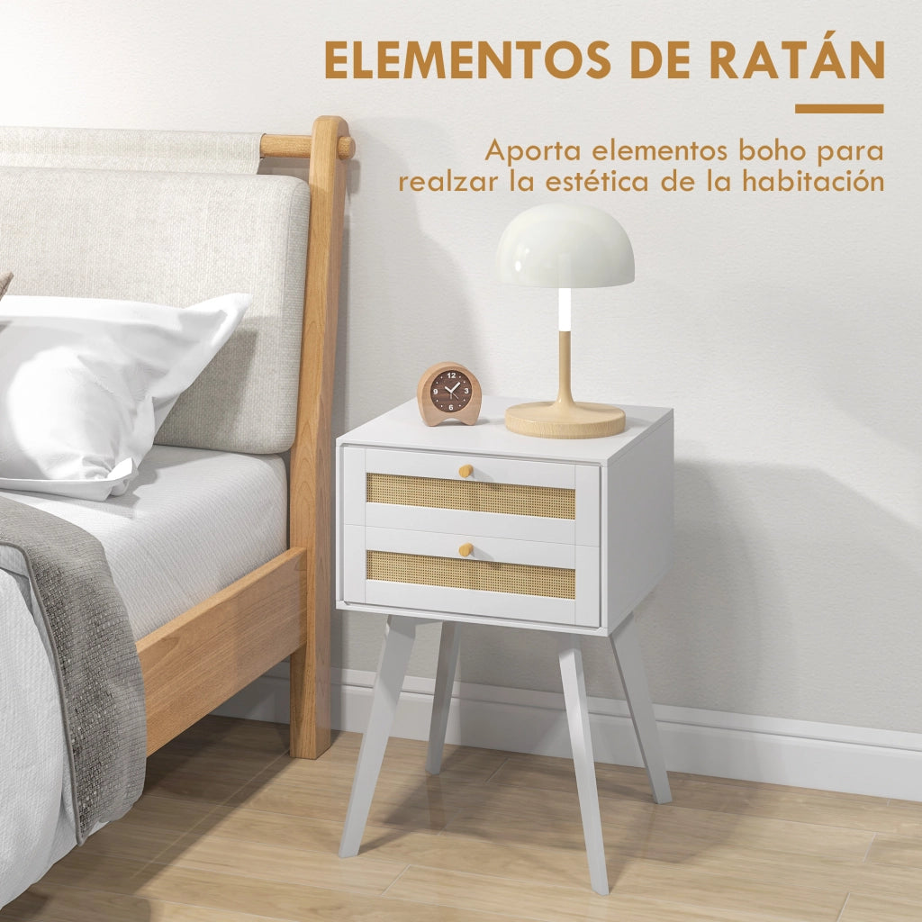 Comodino con 2 Cassetti Stile Cannage ¨C Zephmum ¨C Bianco 40x40x60 cm