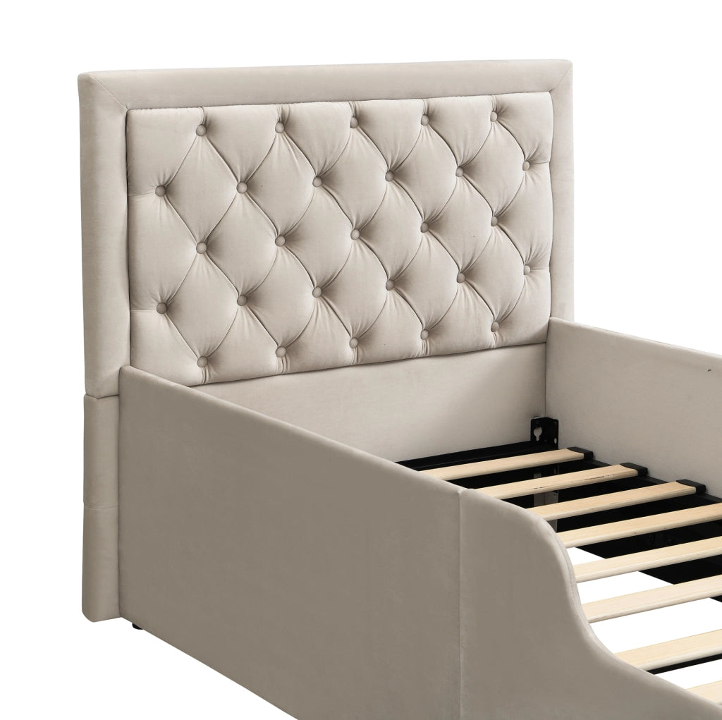 Letto singolo per bambini 90x200 cm con contenitore; velluto beige
