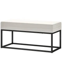 Panca da Ingresso Moderno in Acciaio, Spugna e Tessuto Vellutato con Piedini Regolabili, 94x42x44 cm, Crema