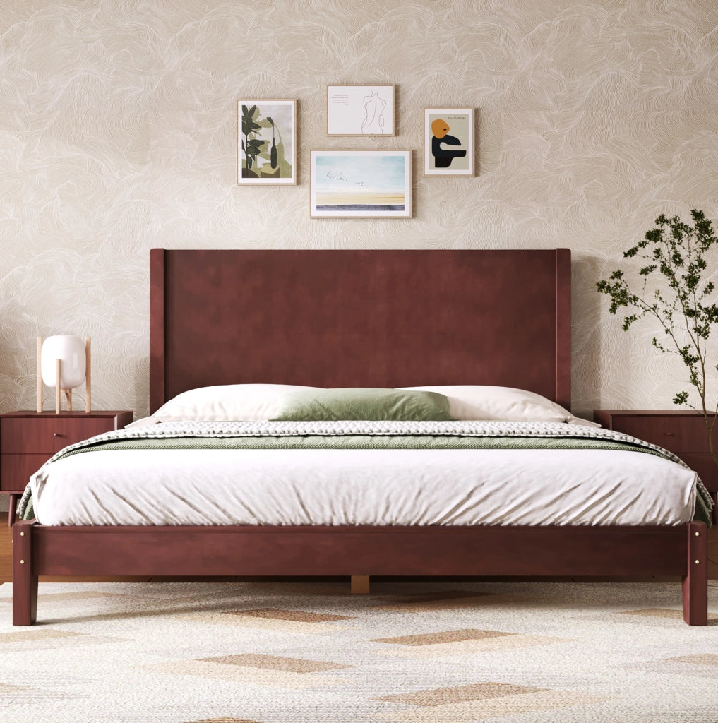 Letto matrimoniale 160x200 in legno con testiera e rete a doghe, marrone