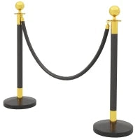 Colonnine Segnapercorso in Acciaio Inox con Corda Vellutata Nera di 1.5 m e Base Riempibile, Ø32x96 cm